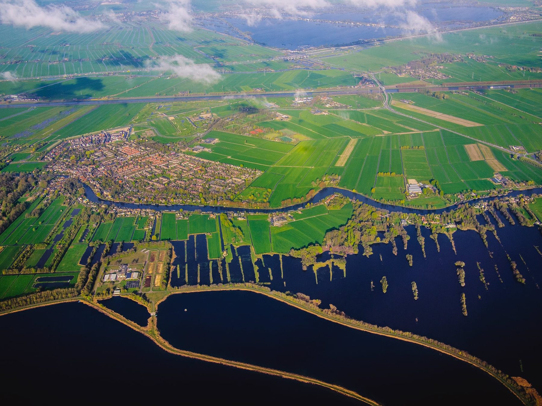 Dutch farmland with water and tree rows — illustrative landscape